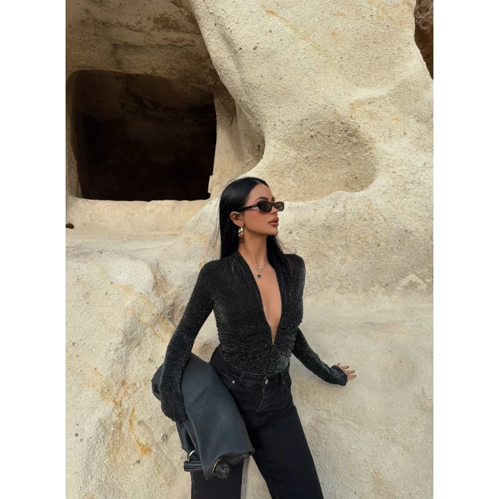 Aksesuarlı Simli Bodysuit