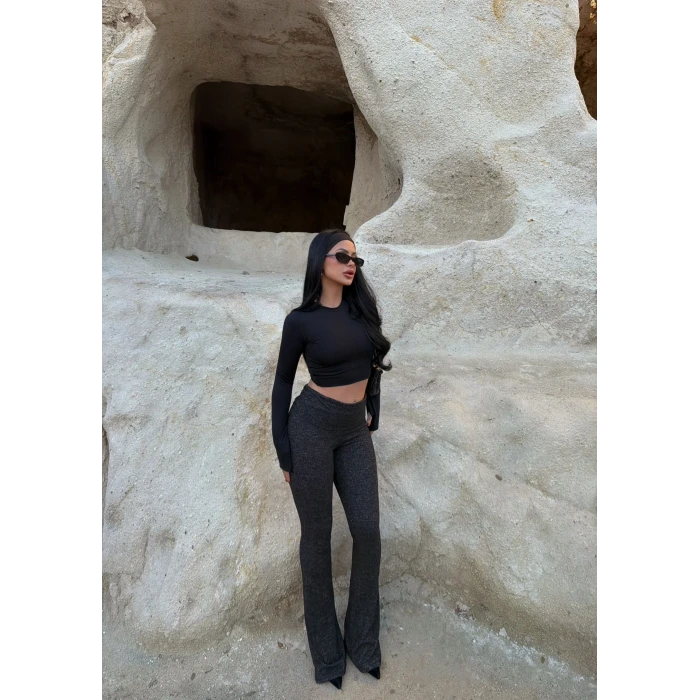 Antrasit Bel Katlamalı Yumoş Pantolon