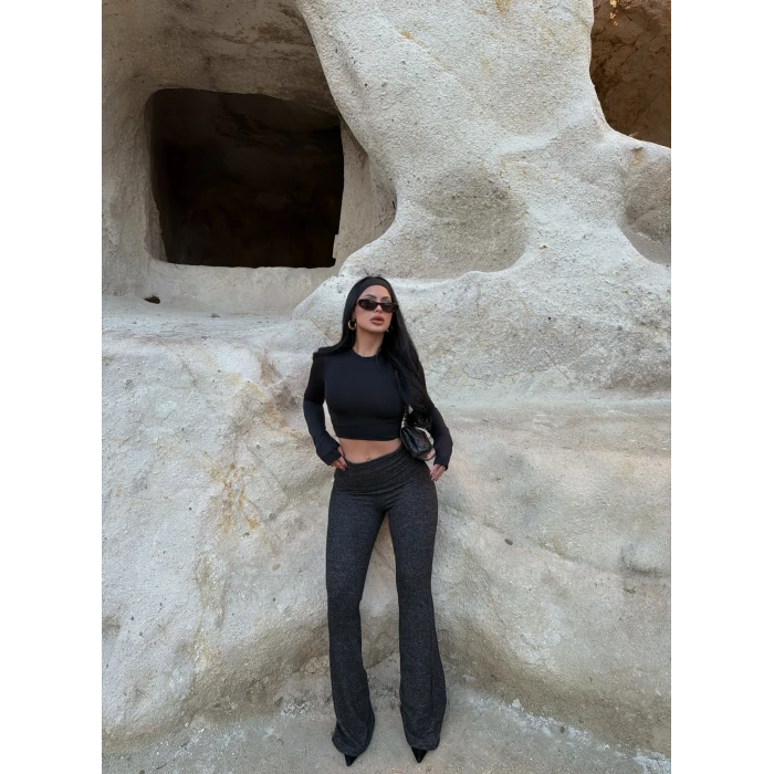 Antrasit Bel Katlamalı Yumoş Pantolon