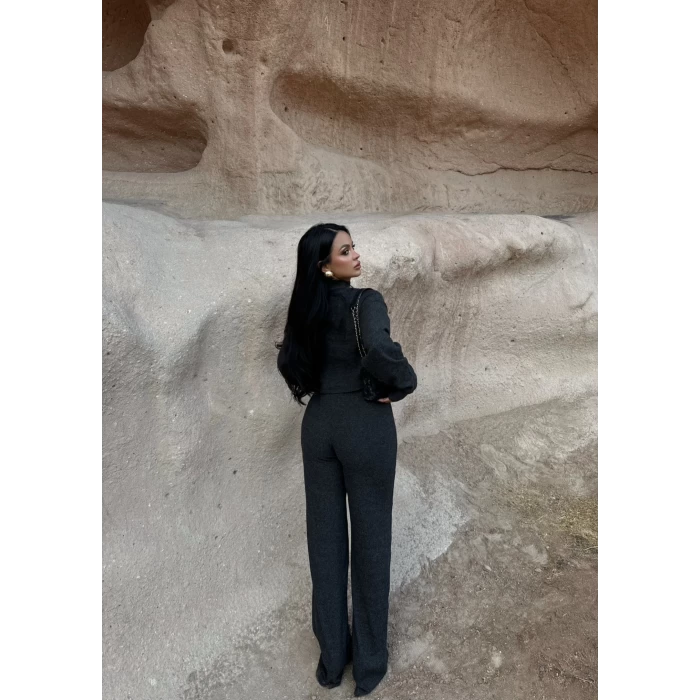 Antrasit Dik Yaka Yumoş İkili Takım