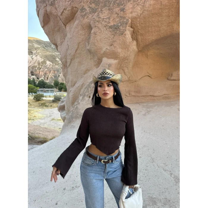 Antrasit İspanyol Kol Fitilli Crop