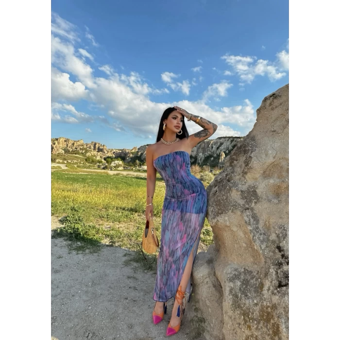 Astarlı Straplez Tül Elbise
