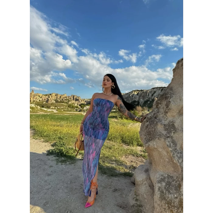 Astarlı Straplez Tül Elbise