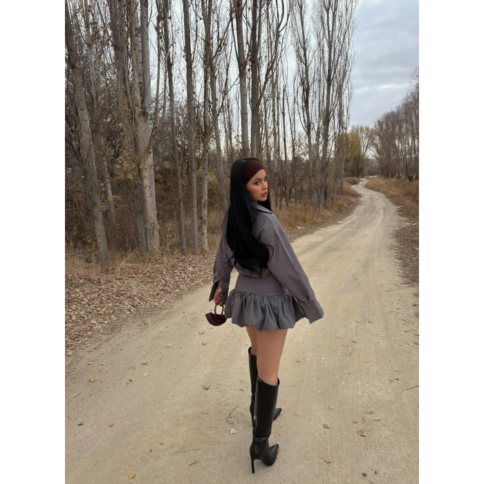 Balon Etekli Gömlek Elbise