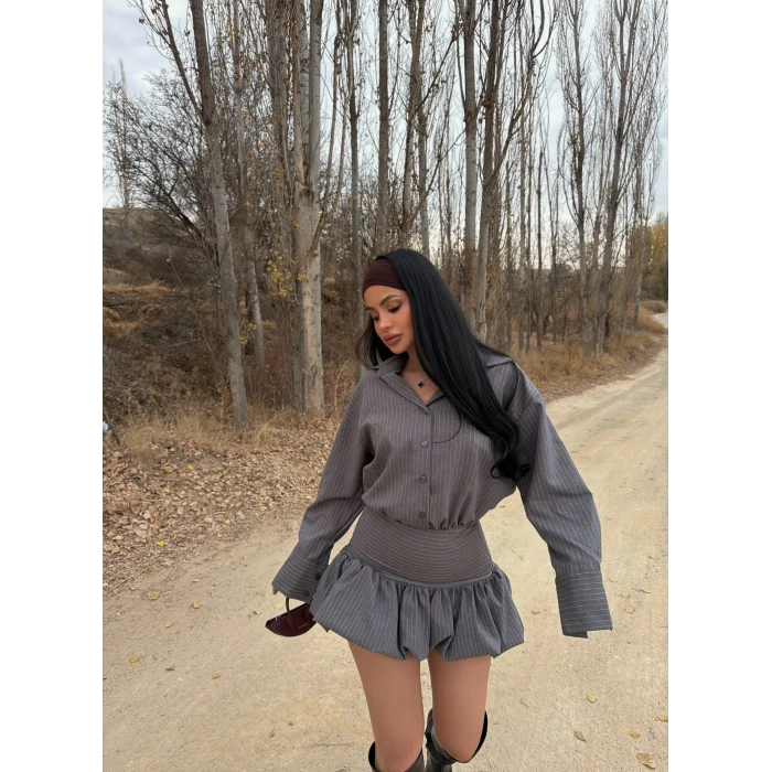 Balon Etekli Gömlek Elbise