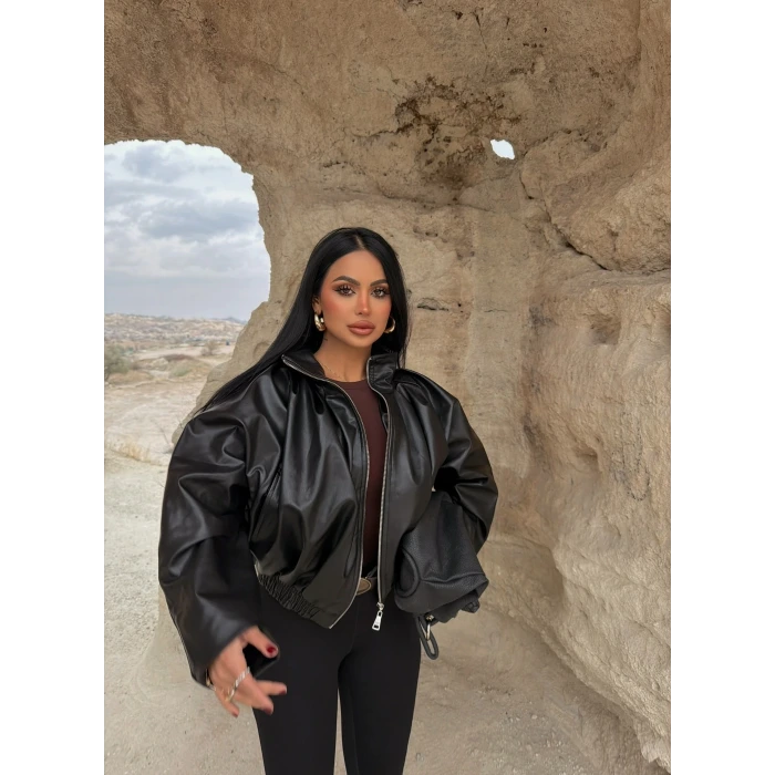 Balon Kollu Deri Mont