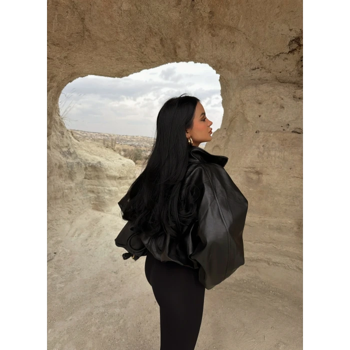 Balon Kollu Deri Mont