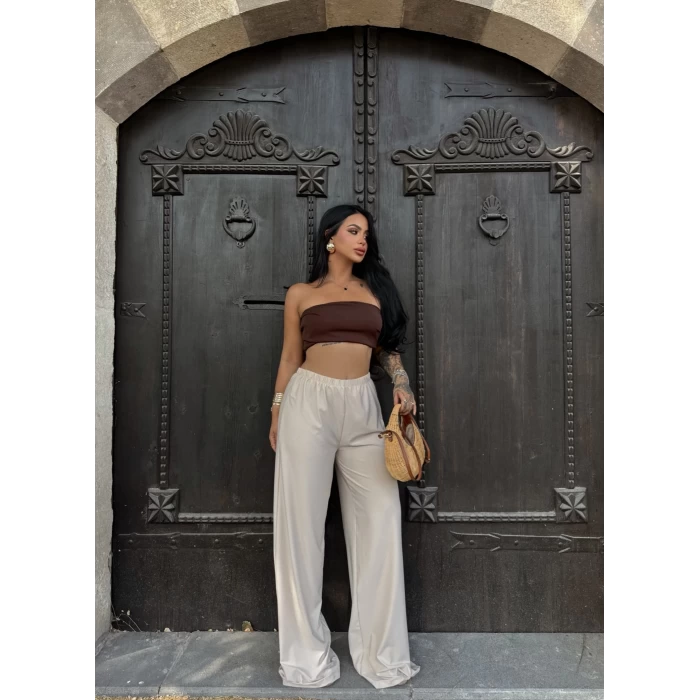 Bej Bol Paça Basic Pantolon
