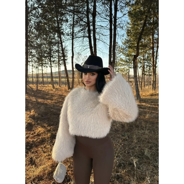 Bej Crop Kürk
