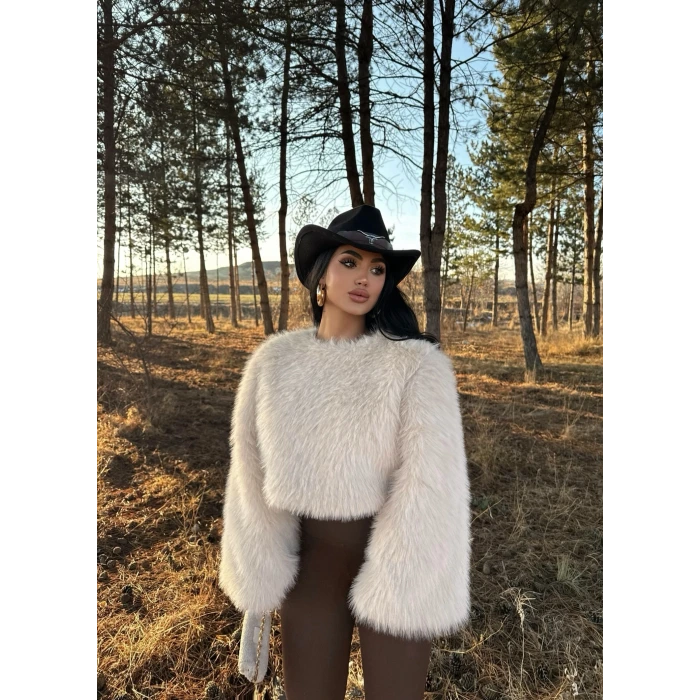 Bej Crop Kürk