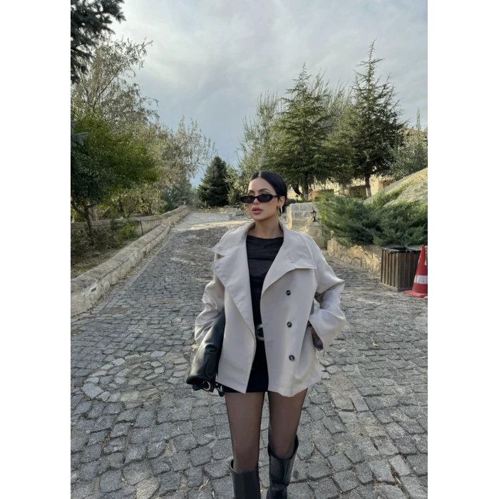 Bej Dik Yaka Trençkot