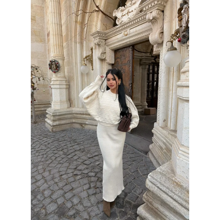 Bej Elbise Kazak Triko Takım