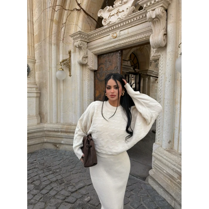 Bej Elbise Kazak Triko Takım