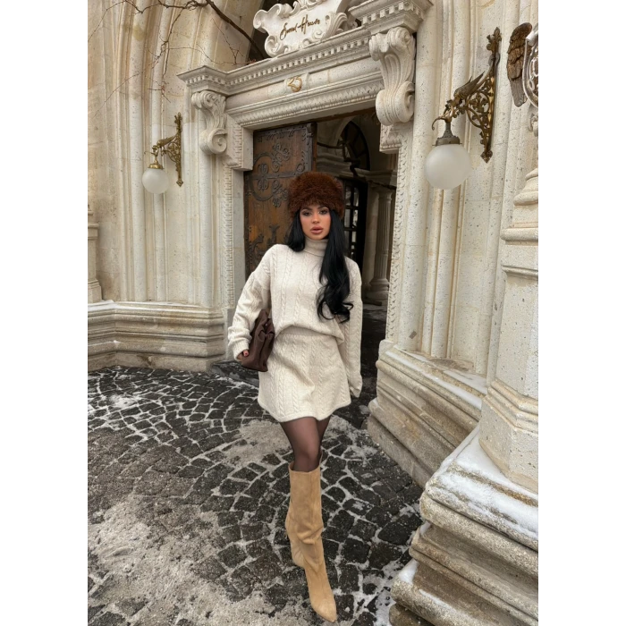 Bej Etekli Örgü Triko Takım