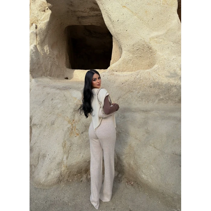 Bej Fitilli Triko Pantolon