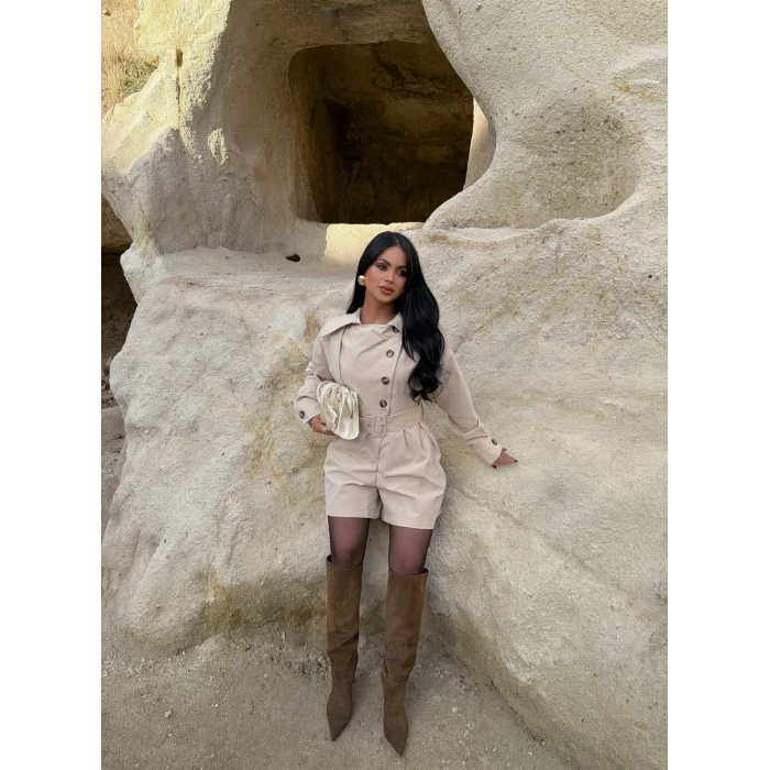 Bej Şortlu Trenç Tulum