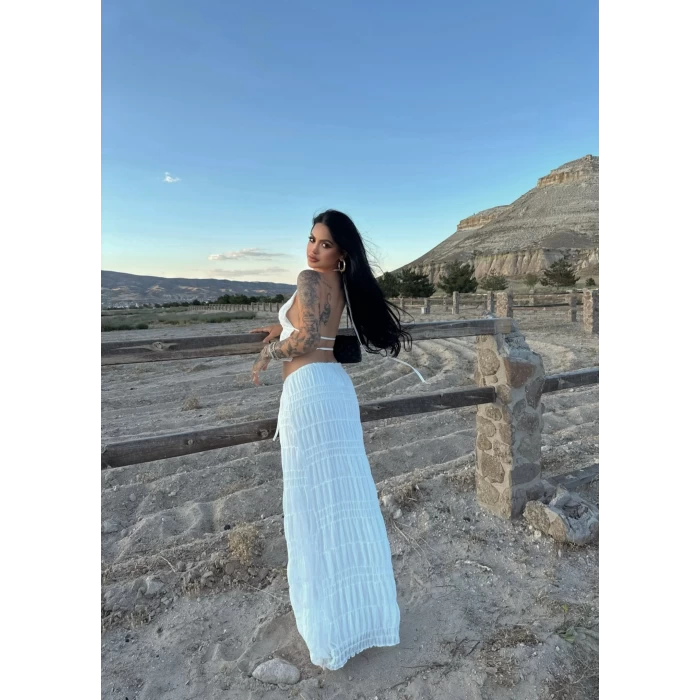 Beyaz Gipeli Şifon Astarlı İkili Takım