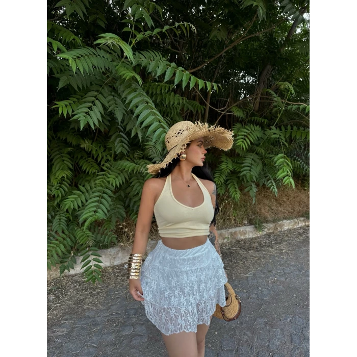 Beyaz Güpürlü Şort Etek