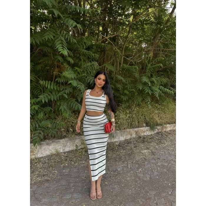 Beyaz Kaşkorse Etek&Crop İkili Takım
