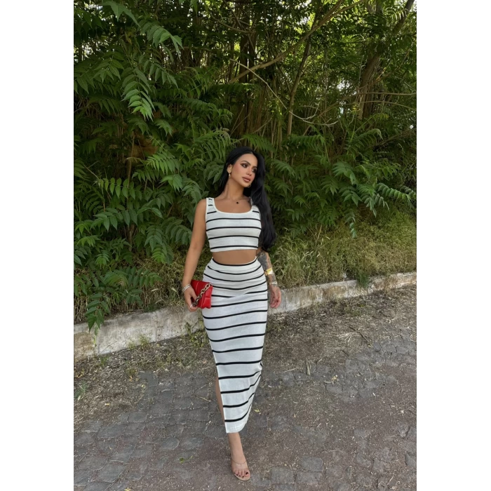 Beyaz Kaşkorse Etek&Crop İkili Takım