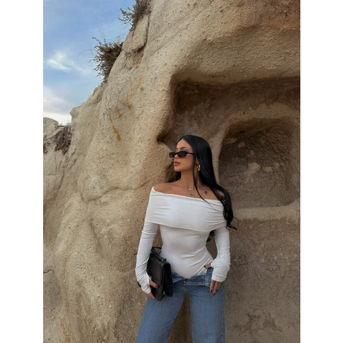 Beyaz Katlamalı Madonna Bodysuit