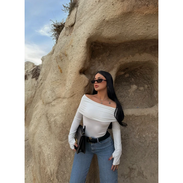 Beyaz Katlamalı Madonna Bodysuit