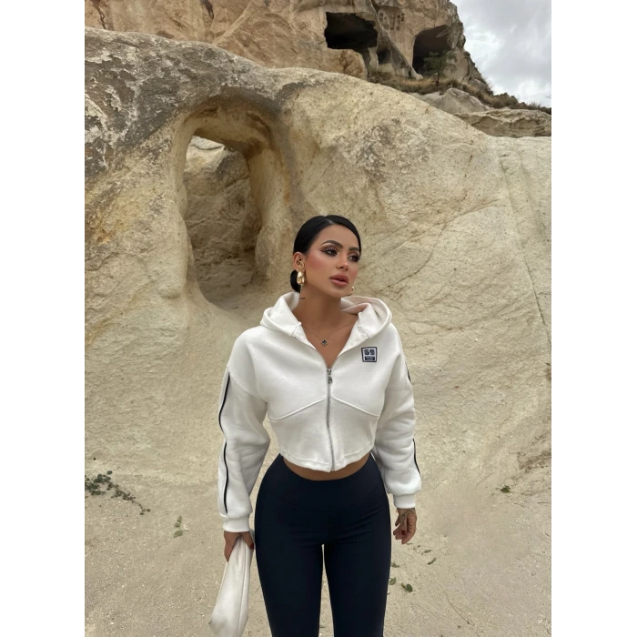 Beyaz Kol Biyeli Logo Sweat