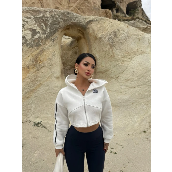 Beyaz Kol Biyeli Logo Sweat