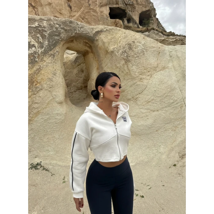 Beyaz Kol Biyeli Logo Sweat