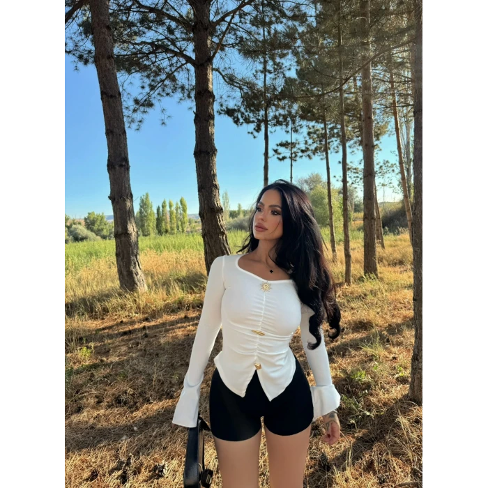 Beyaz Kolları Volanlı Sun Crop