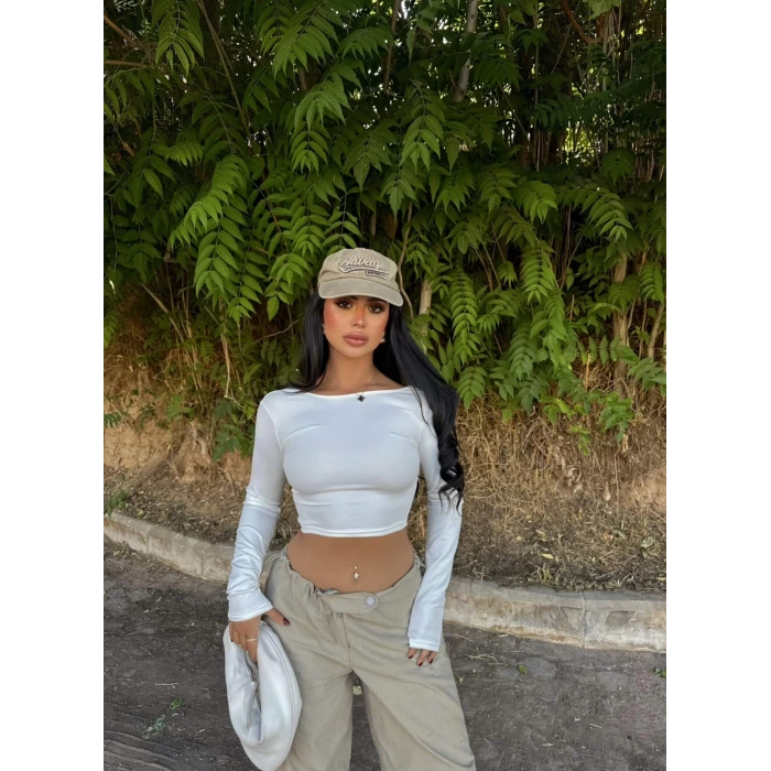 Beyaz Sırt Açık Basic Crop