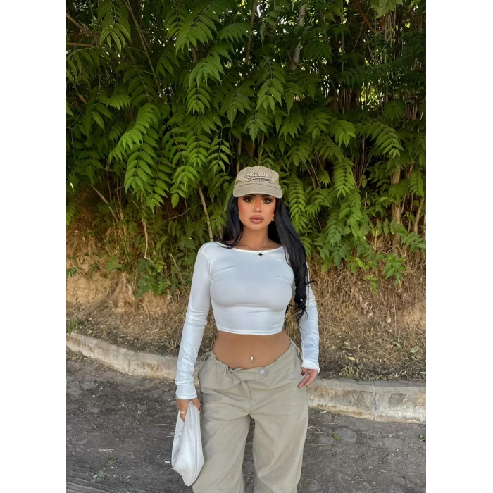 Beyaz Sırt Açık Basic Crop