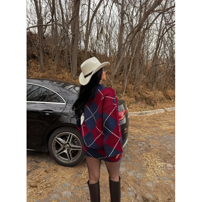 Bordo Baklava Desen Triko Takım