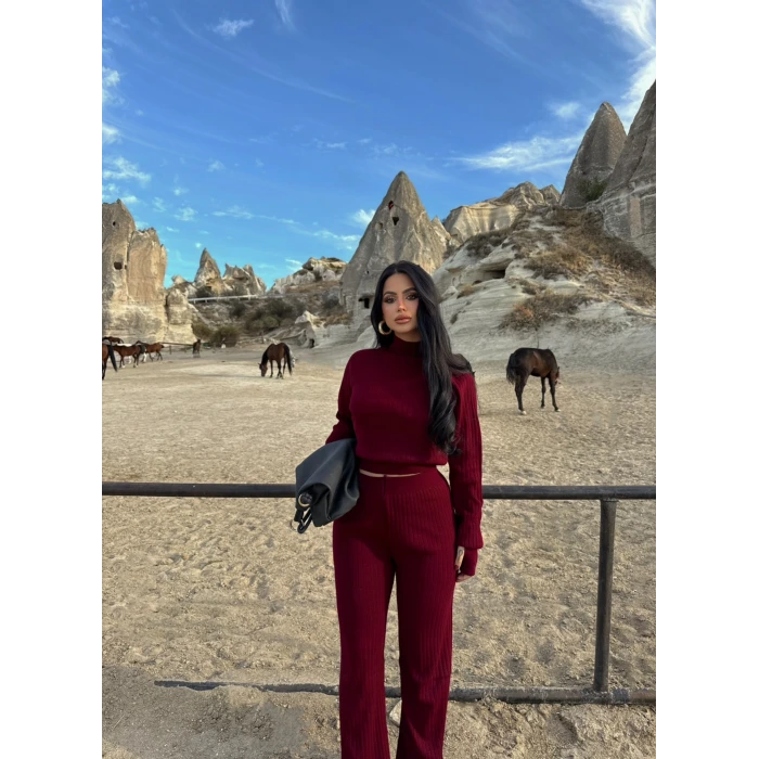 Bordo Balıkçı Yaka Basic Triko Takım