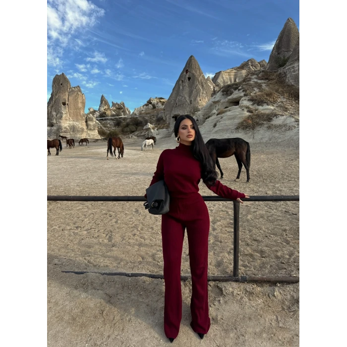 Bordo Balıkçı Yaka Basic Triko Takım