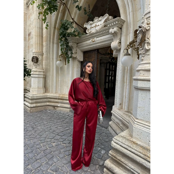 Bordo Basic Saten İkili Takım