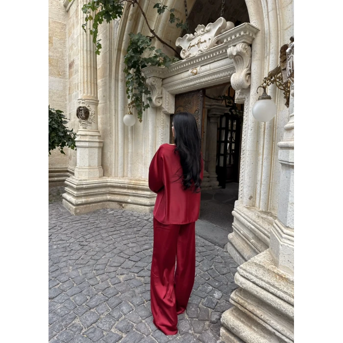 Bordo Basic Saten İkili Takım