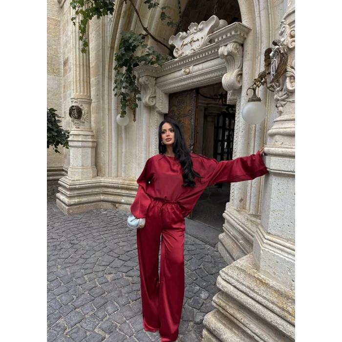 Bordo Basic Saten İkili Takım