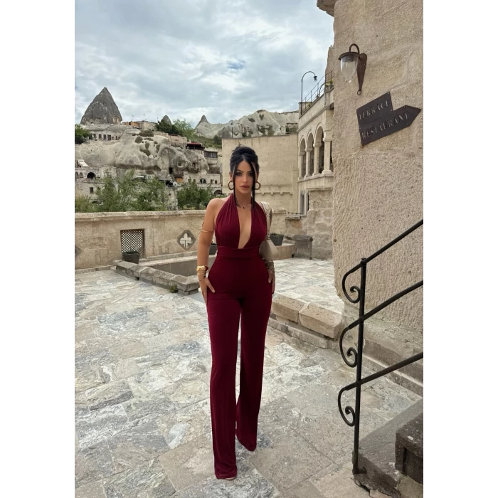 Bordo Boyundan Bağlamalı Sandy Tulum