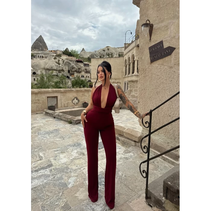 Bordo Boyundan Bağlamalı Sandy Tulum