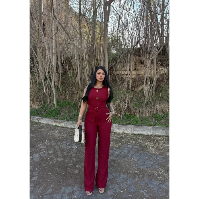 Bordo Broş Tokalı Ottoman İkili Takım