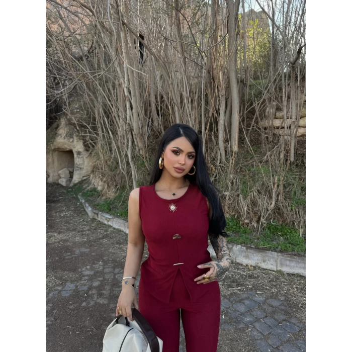Bordo Broş Tokalı Ottoman İkili Takım