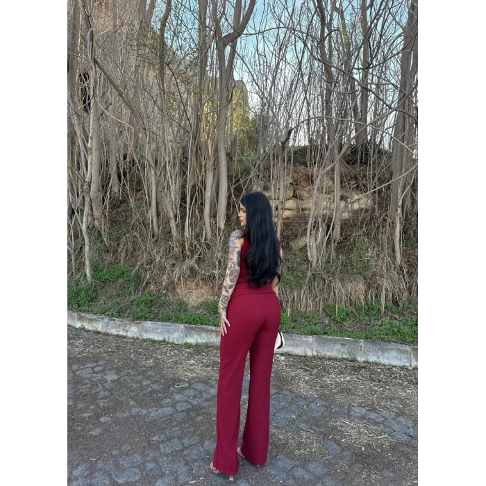 Bordo Broş Tokalı Ottoman İkili Takım
