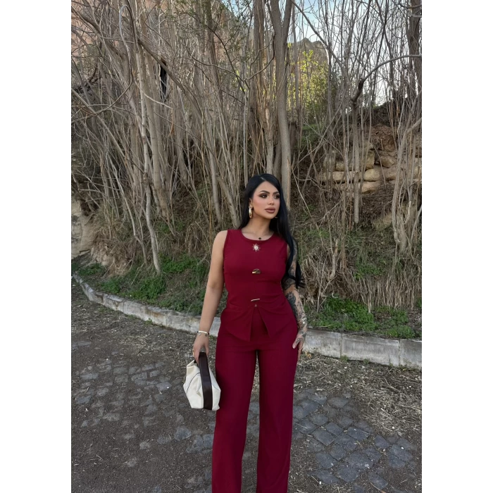 Bordo Broş Tokalı Ottoman İkili Takım