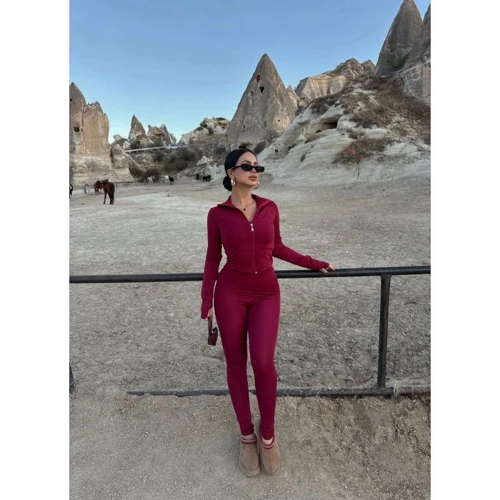 Bordo Dalgıç Fermuarlı Üçlü Takım