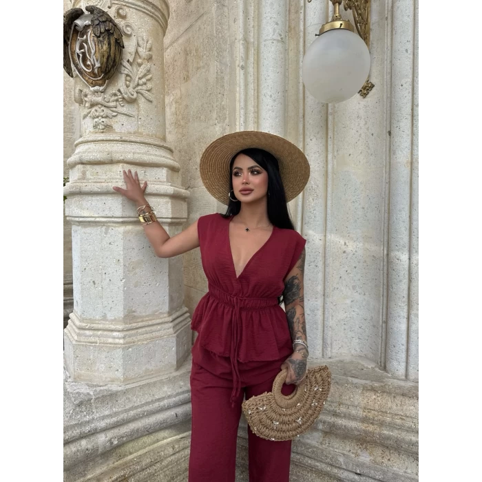 Bordo Elina Dokulu Keten Takım