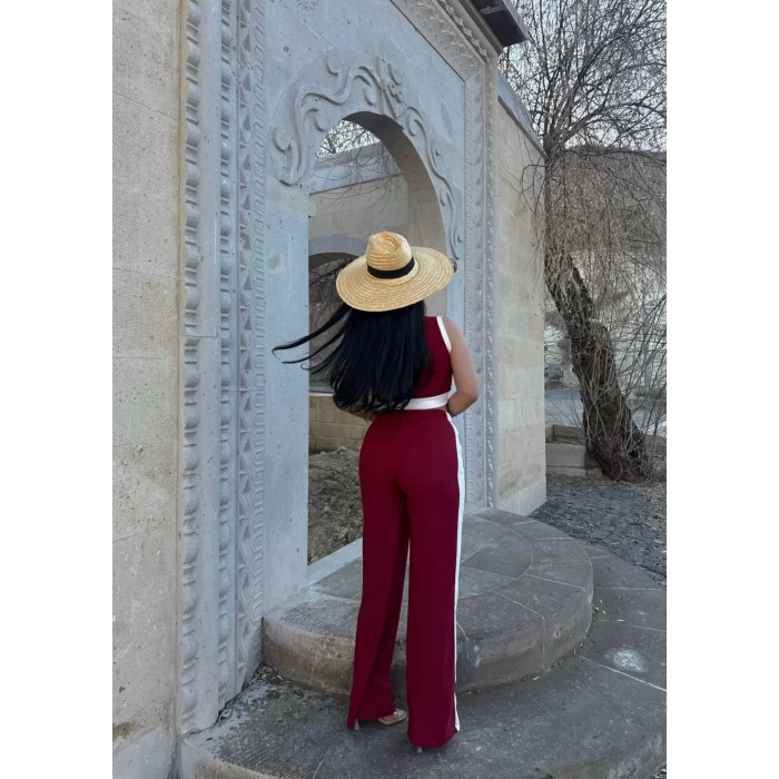 Bordo Şeritli Ottoman İkili Takım