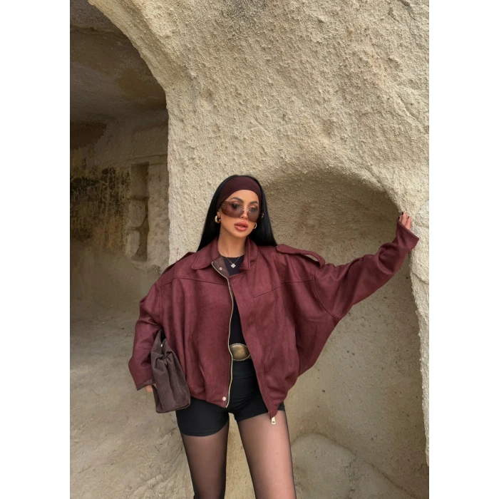 Bordo Süet Oversize Bomber Mont