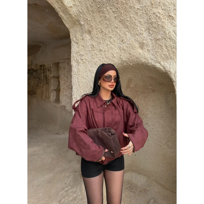 Bordo Süet Oversize Bomber Mont