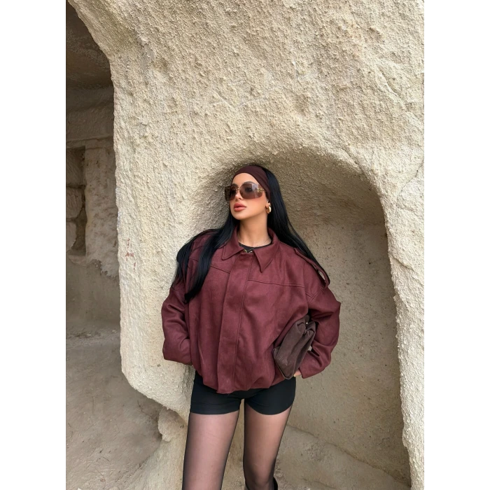 Bordo Süet Oversize Bomber Mont